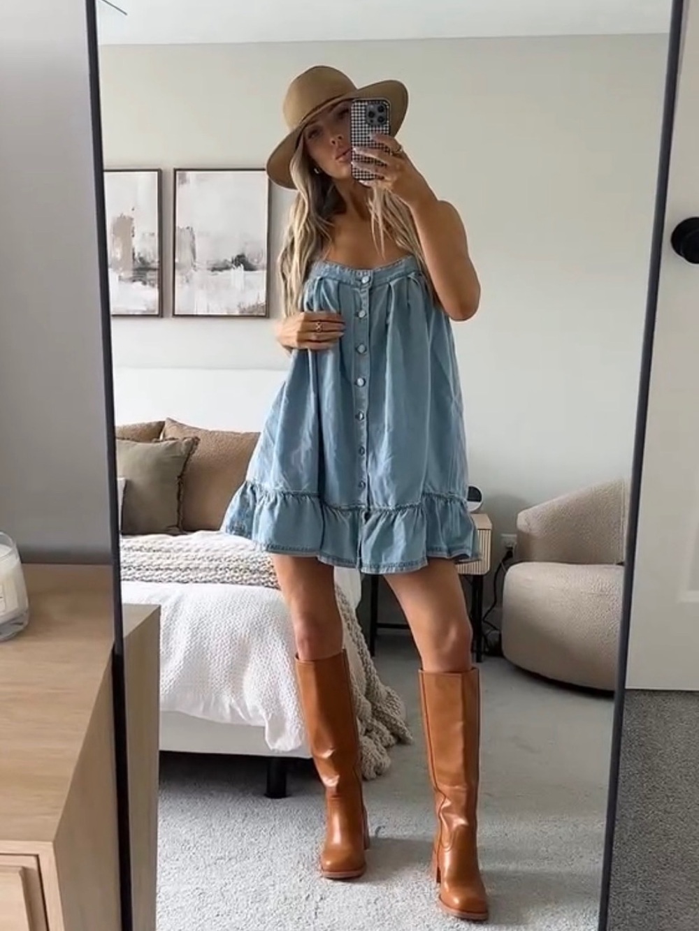 Denim - Light Blue Ruffle-Hem Button Mini Dress